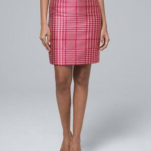 White House Black Market-- Plaid boot skirt in bright rose with pumice